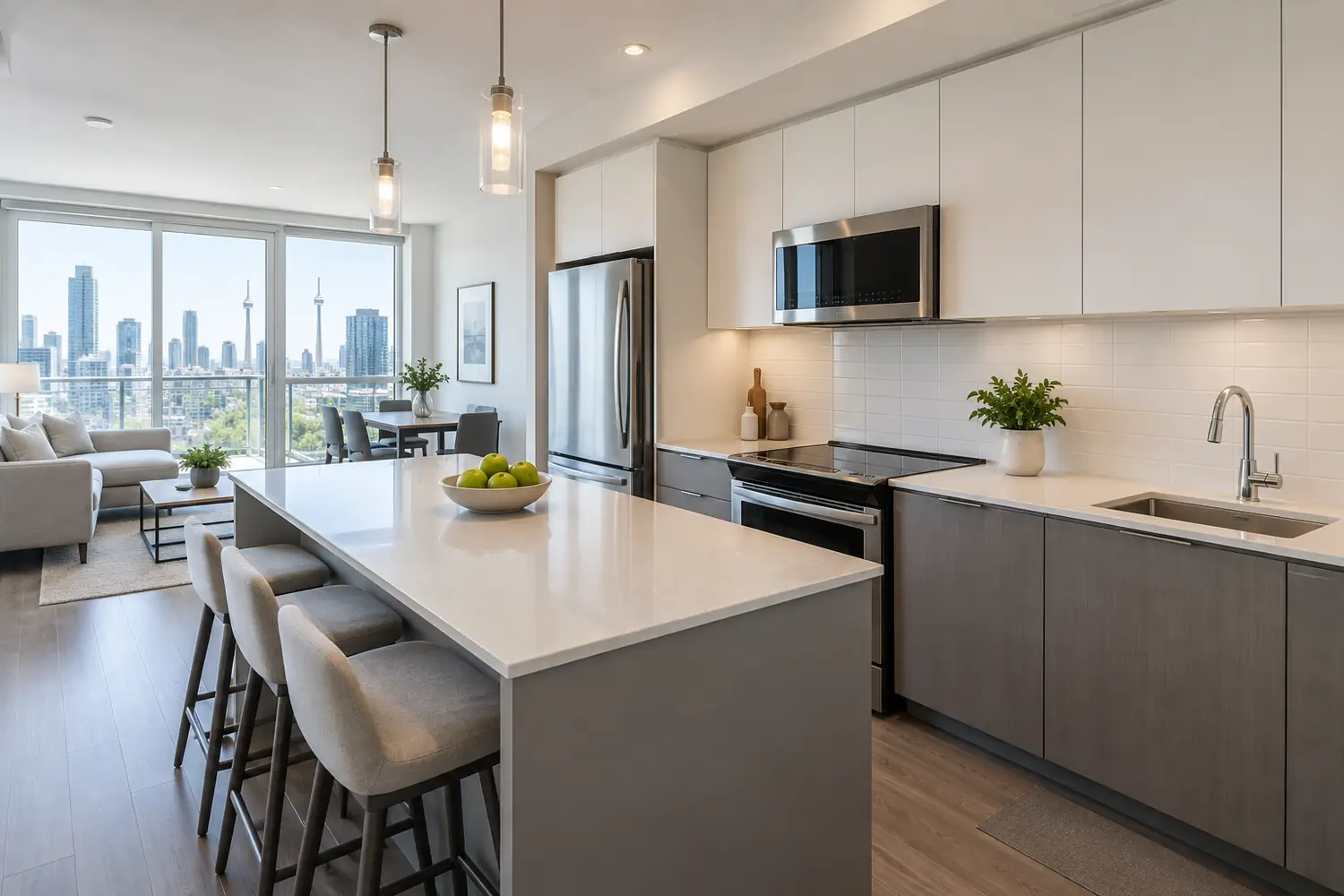 Decluttered Toronto condo kitchen prepared for listing photos