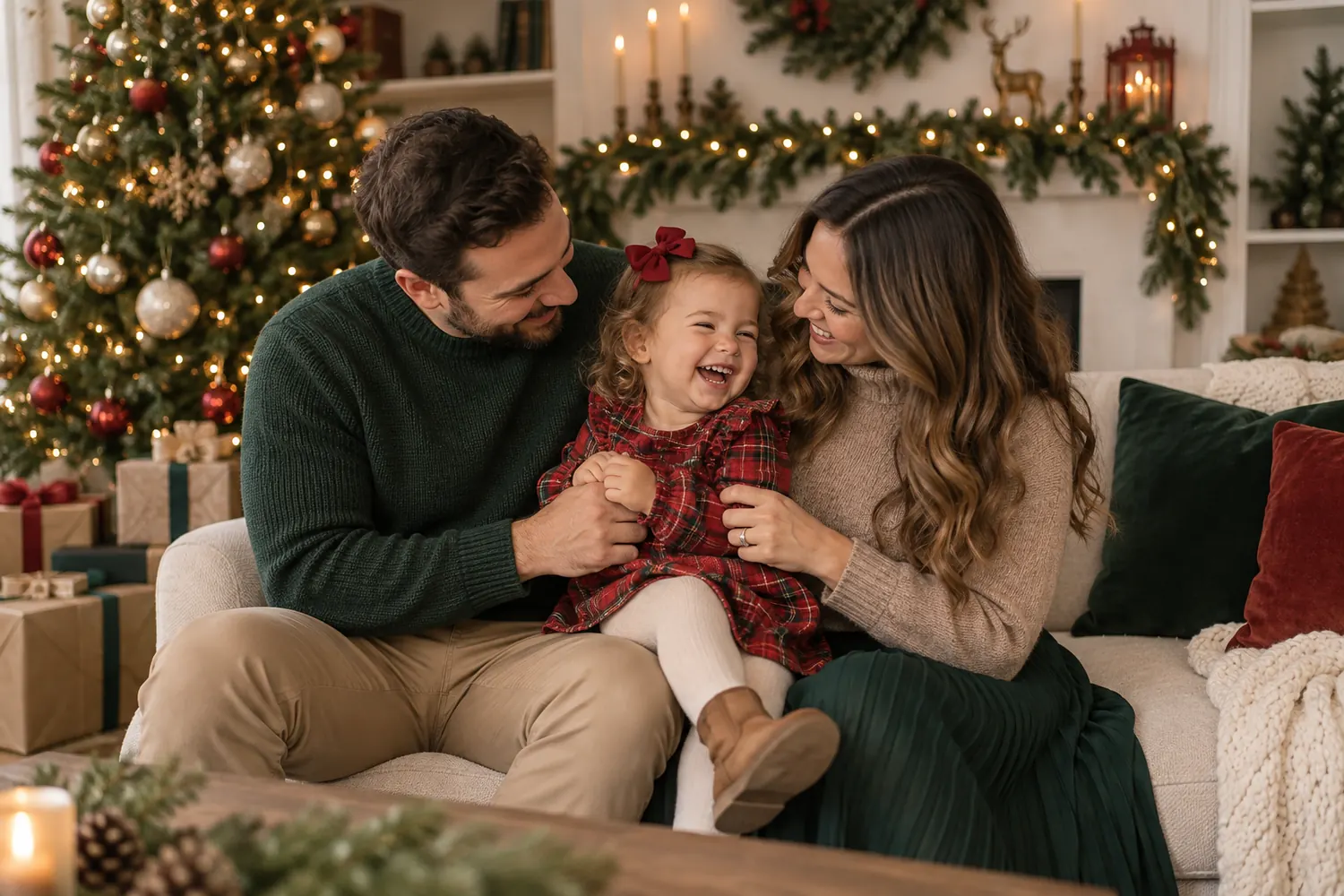 Family Christmas mini session in a warm Toronto studio