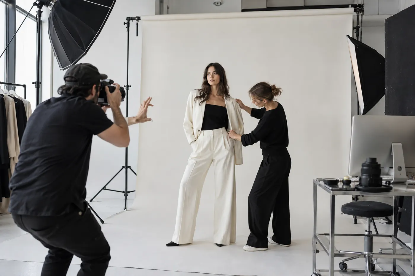 Behind the scenes of a Toronto fashion photoshoot with a photographer and stylist