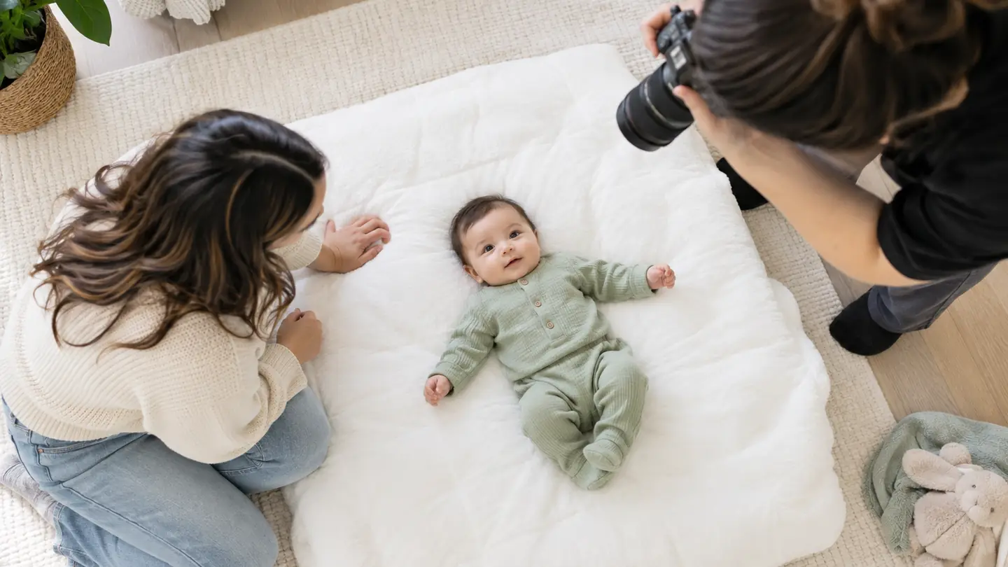 Infant passport photo home visit in Toronto with a safe padded setup