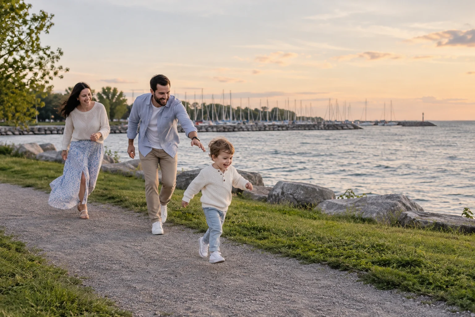 Family lifestyle photoshoot at Lakefront Promenade Park in Mississauga