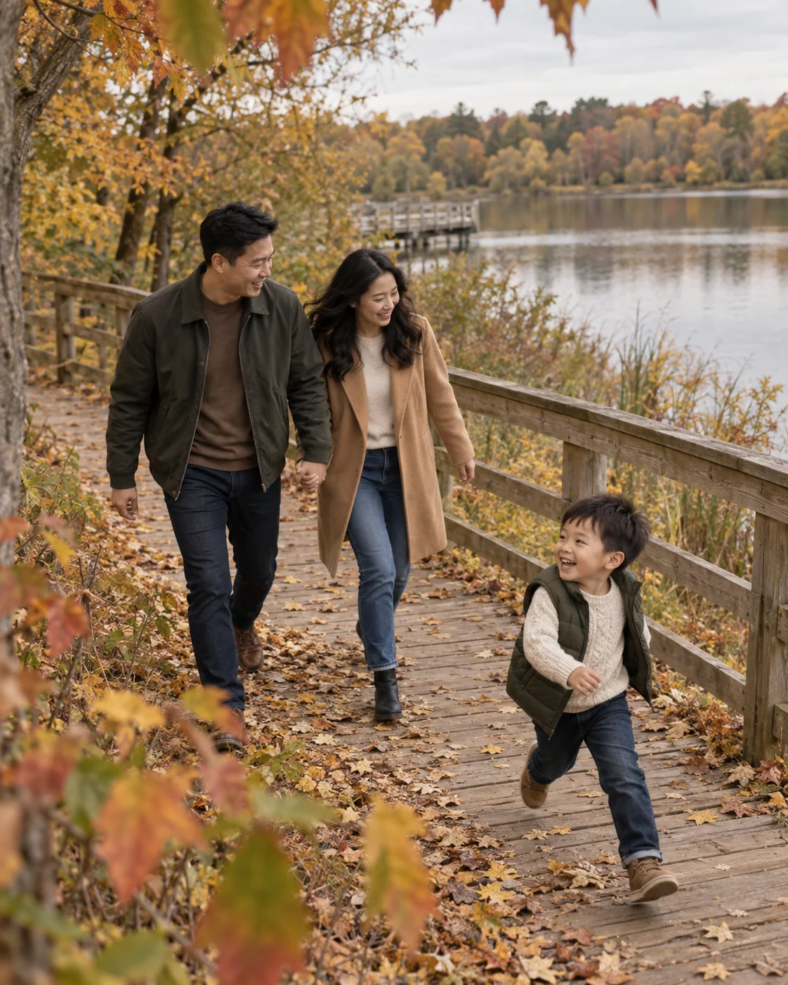 Family photoshoot on the boardwalk at Loafer’s Lake Brampton