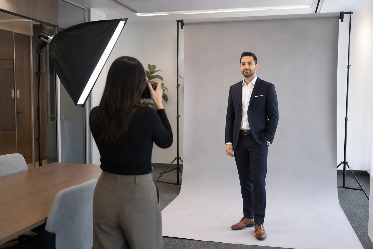 Mobile office headshot photography setup in Toronto