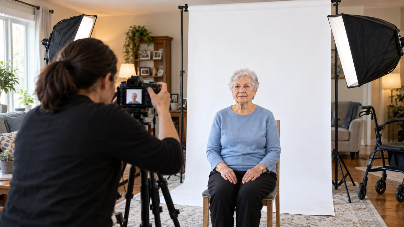 Mobile Ontario Photo ID photography setup for a homebound client
