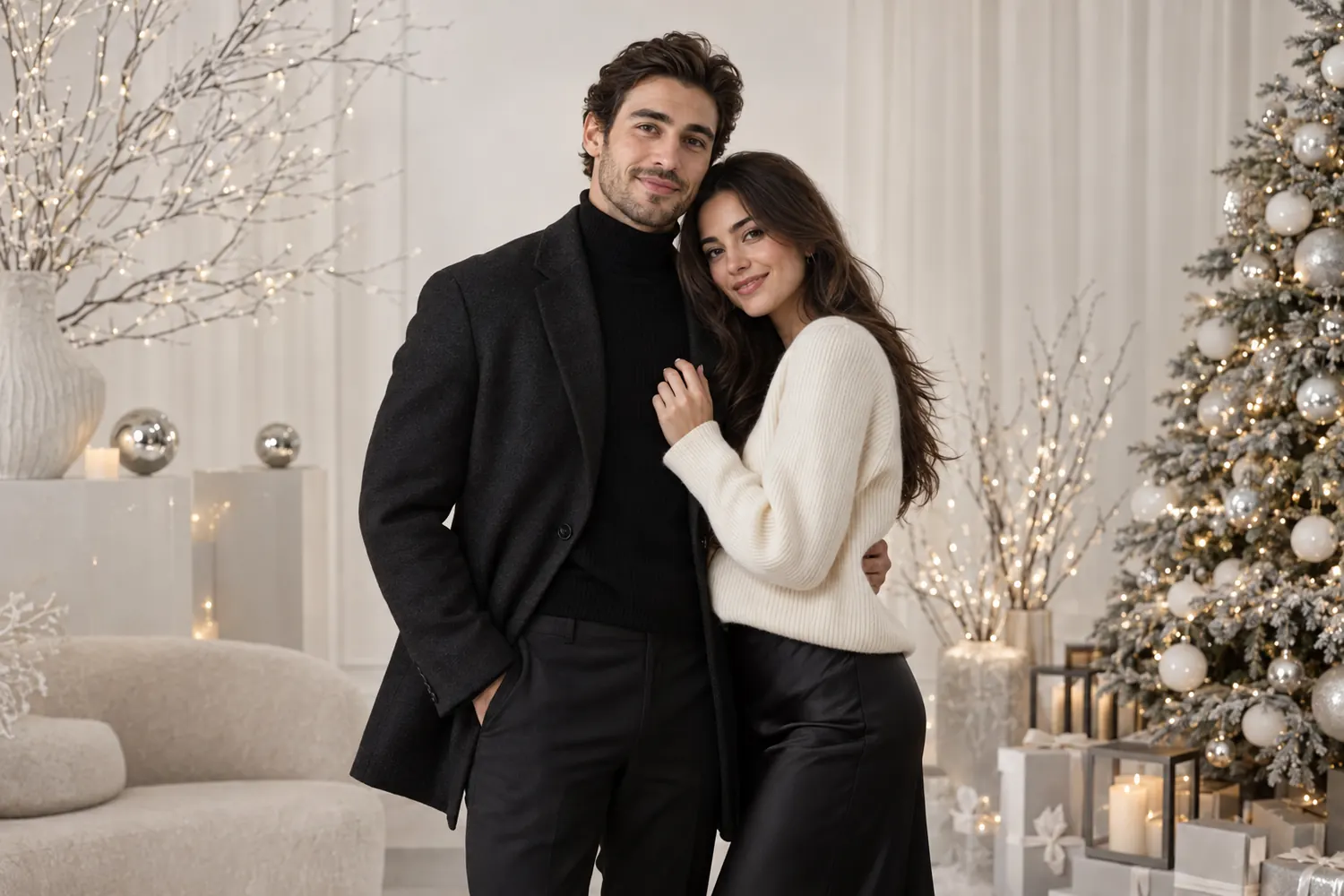 Modern Christmas couple photoshoot in a Toronto studio