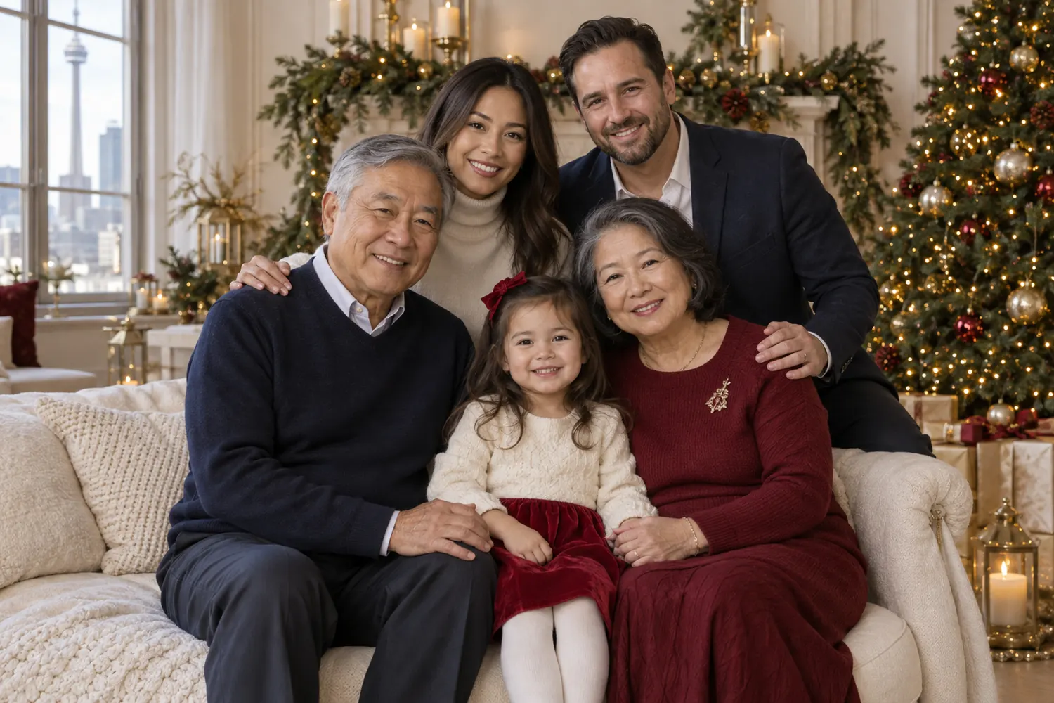 Multigenerational family Christmas portrait in Toronto