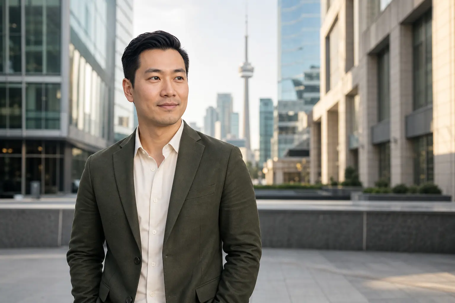 Outdoor professional headshot in downtown Toronto
