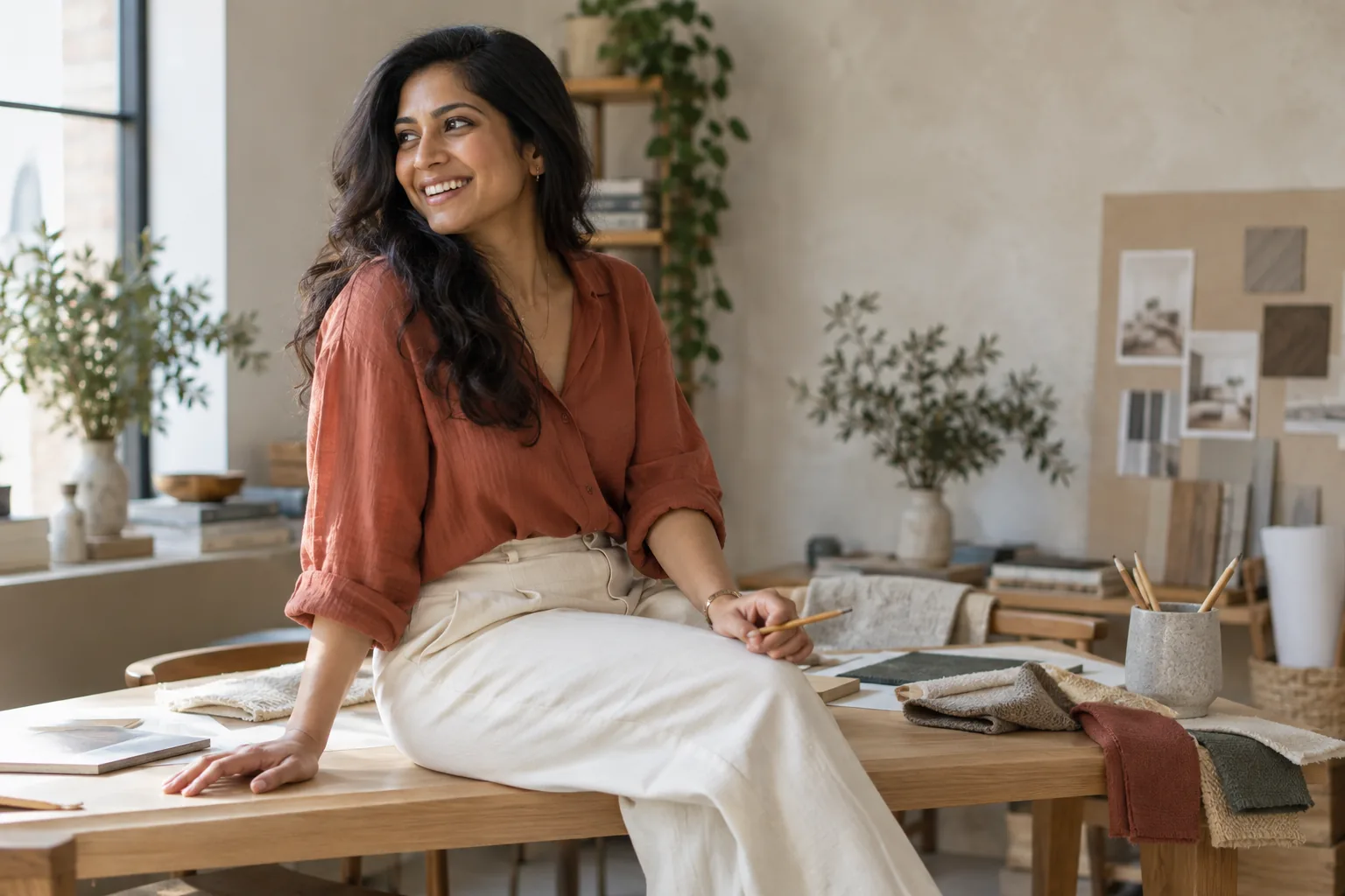 Personal branding portrait of a Toronto entrepreneur in her workspace