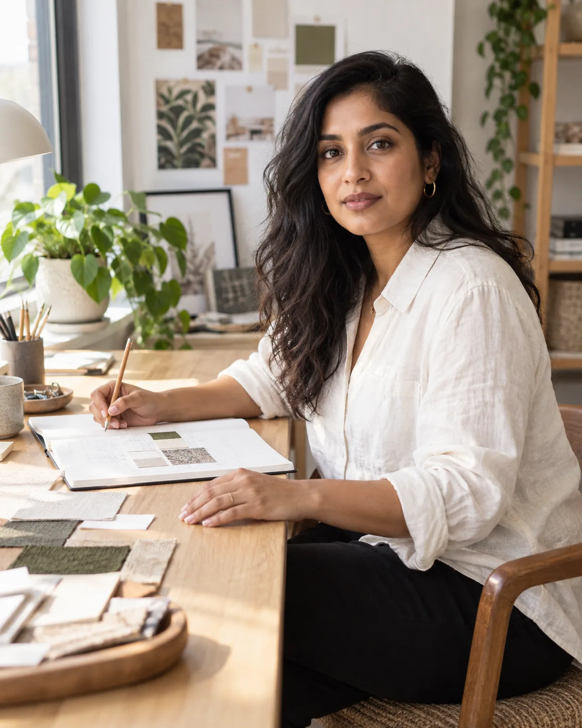 Personal branding portrait of a Toronto designer in her workspace