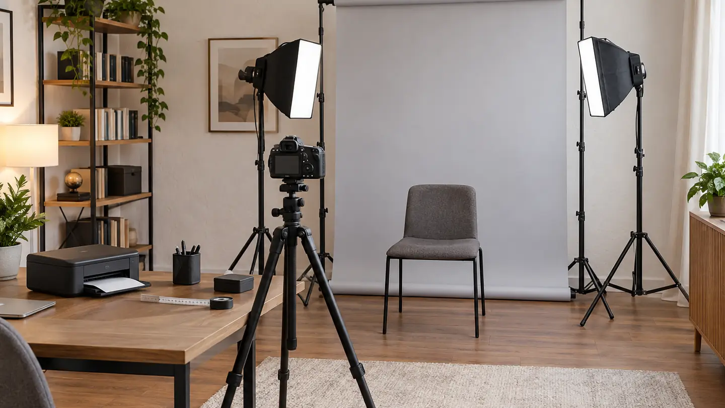 Portable passport photo studio setup for a Toronto home visit