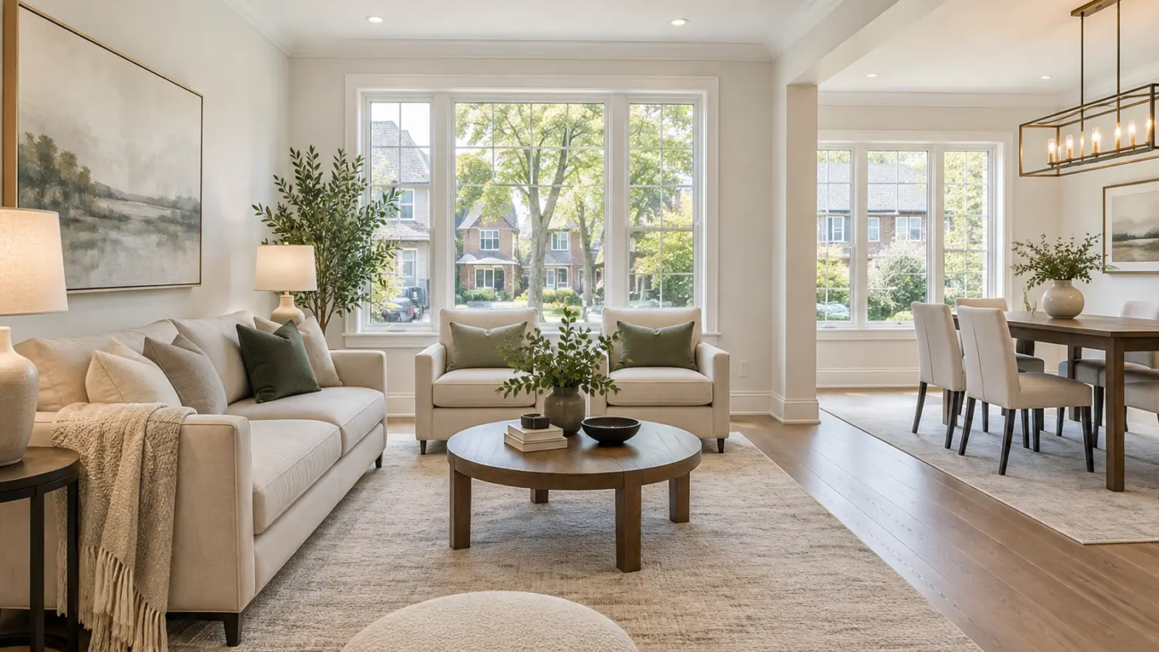 Photo-ready Toronto living and dining room prepared for real estate photography