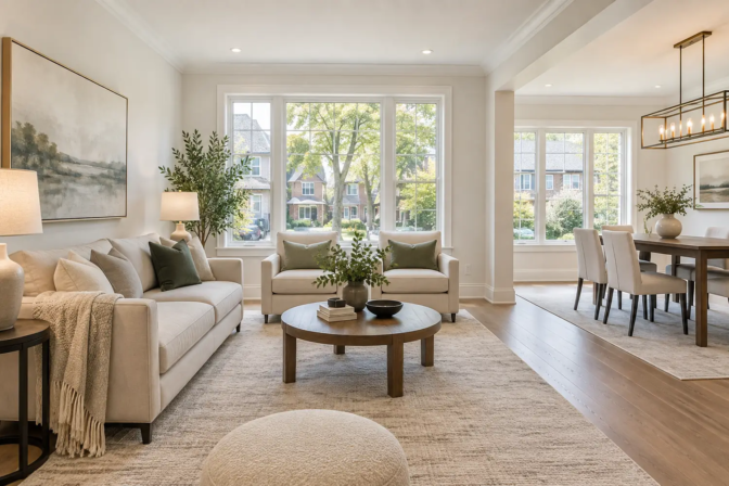 Photo-ready Toronto living and dining room prepared for real estate photography