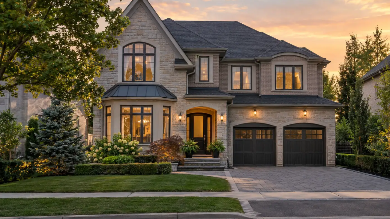 Professional real estate photography of a detached home in Markham at golden hour