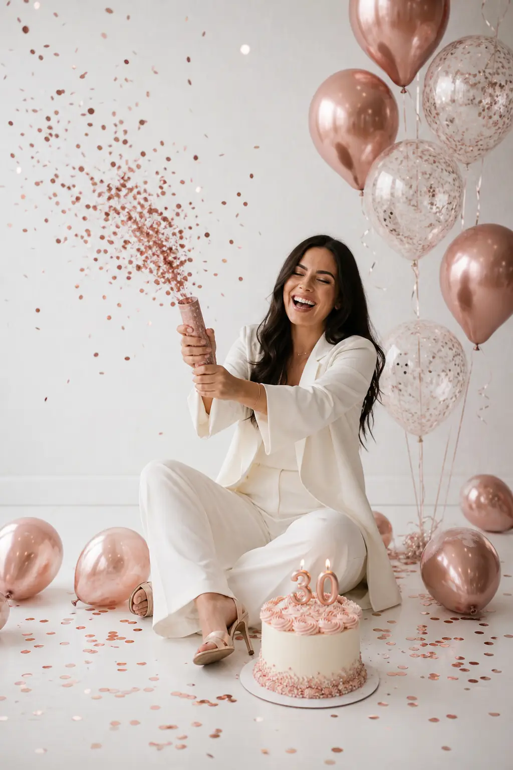 Rose-gold studio setup for a 30th birthday photoshoot in Toronto