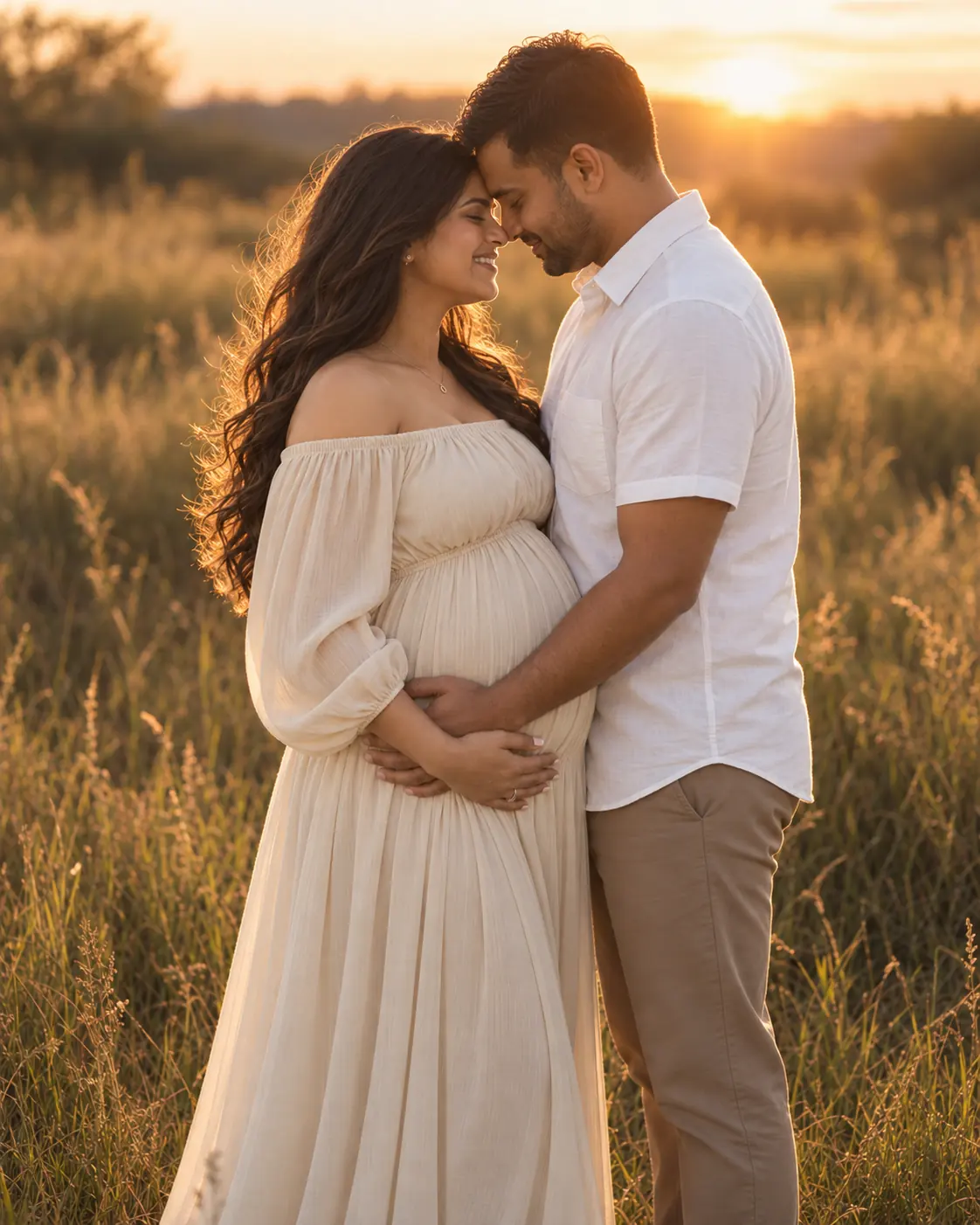 Maternity couple portrait during sunset in Stouffville