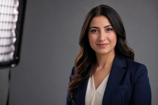Professional headshot photographer in Toronto creating a polished executive portrait