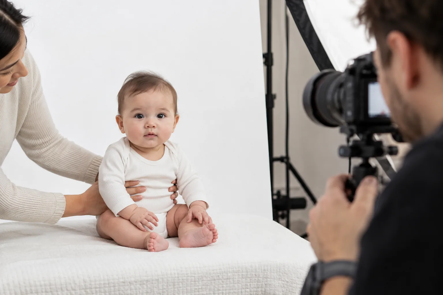 Baby passport photo session with a parent and professional photographer in Toronto