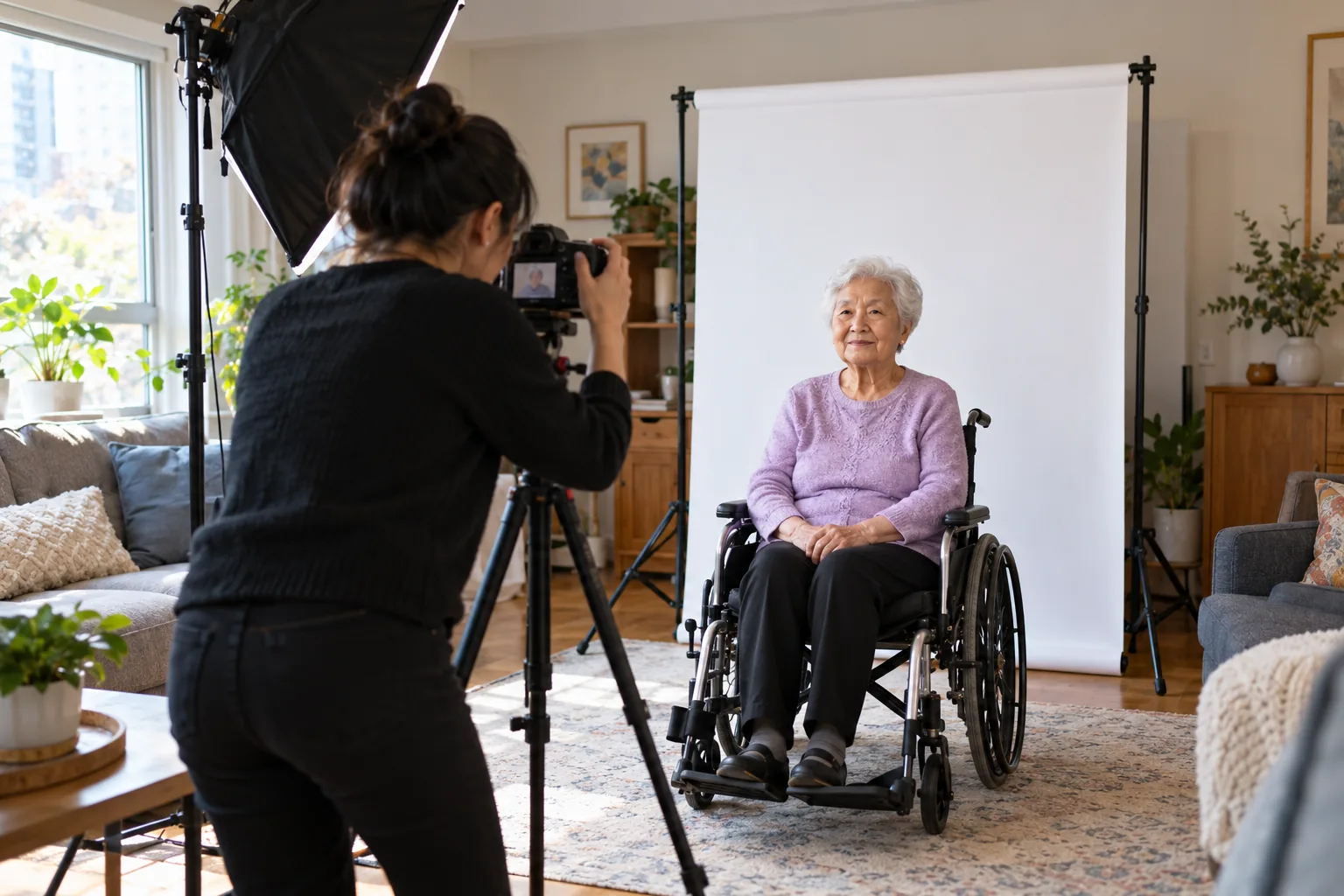 Mobile passport photo service for a senior using a wheelchair in Toronto