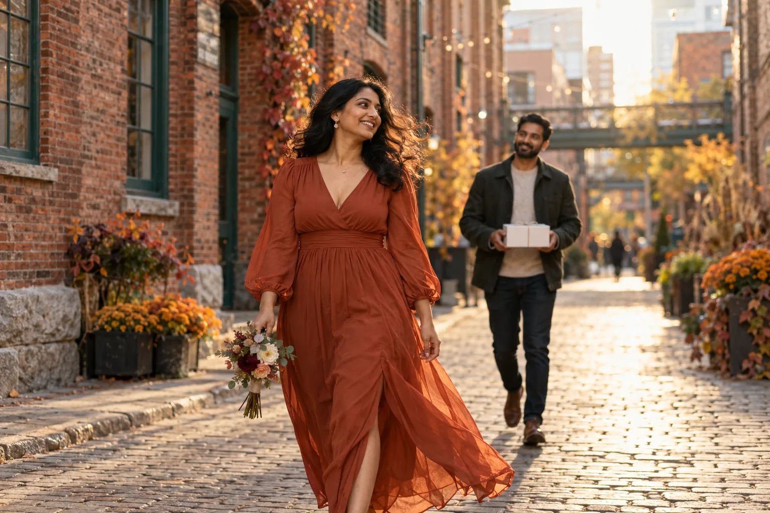 Outdoor urban birthday photoshoot on a historic brick street in Toronto